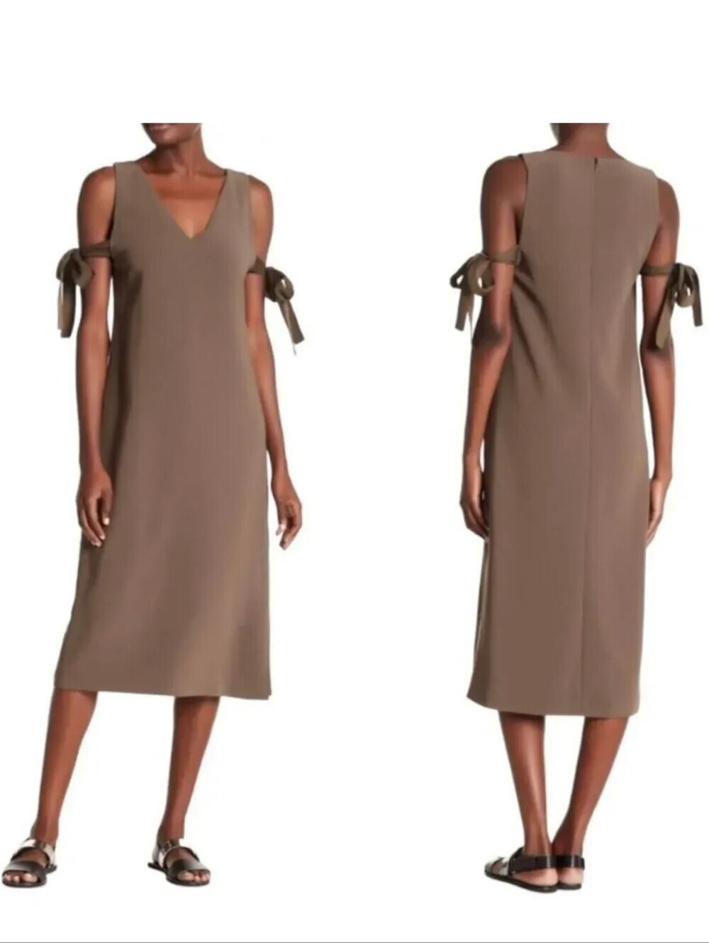 Theory Midi Natia Modern Crepe Dress in Olive tone